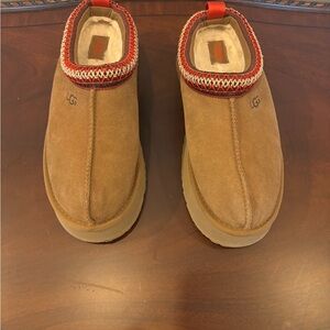 UGG womens Brown Slip-On Loafers with Red Trim